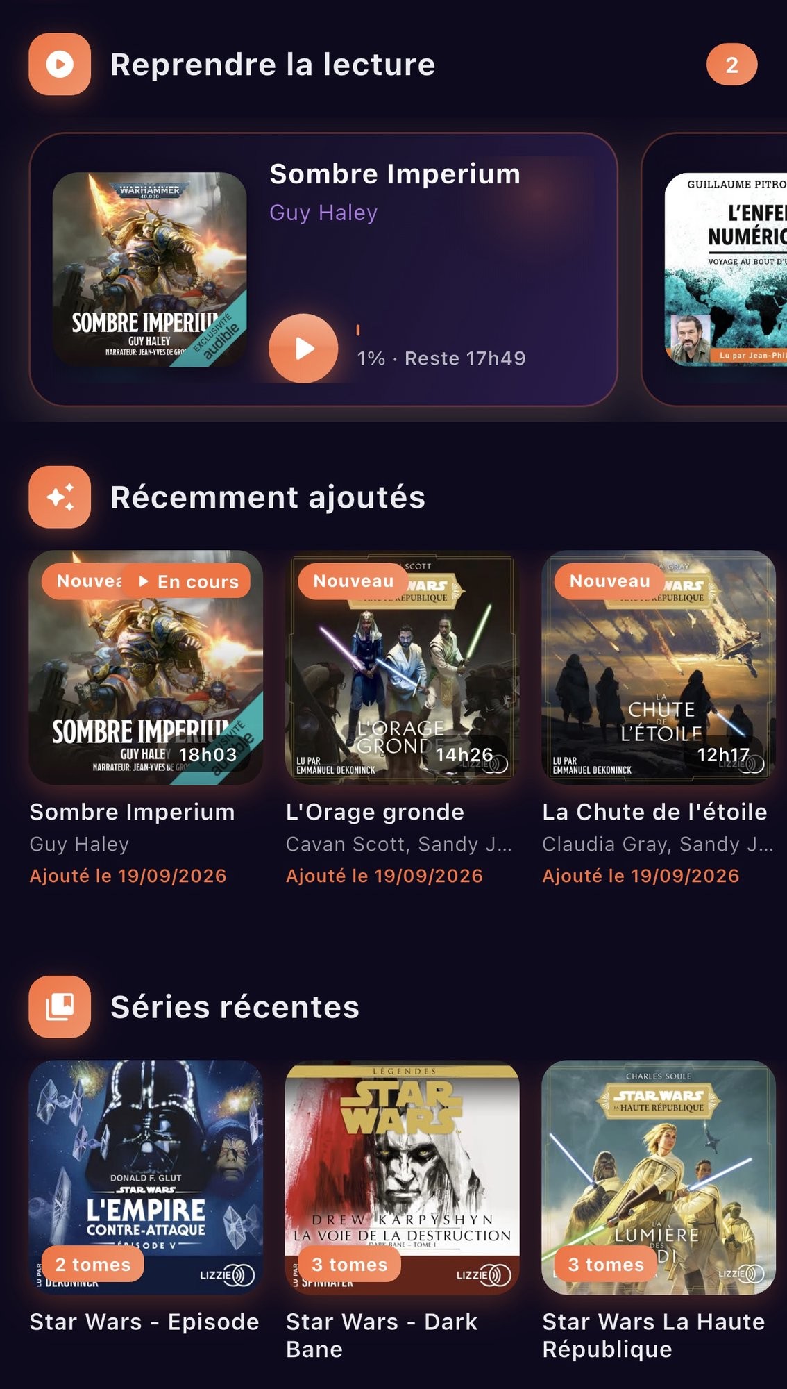 Accueil Audiobookshelf dans Inkavi